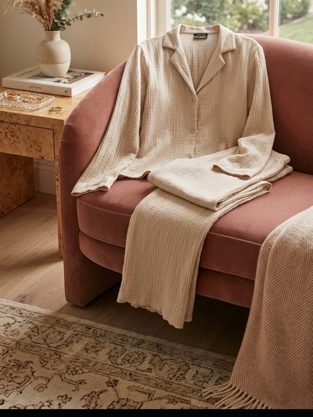 100% Cotton Gauze Loungweare in Cream by